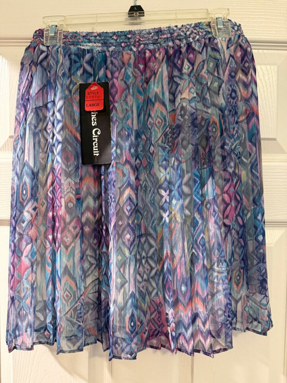 Vintage Clothes Circuit Pleated Skirt Large Ikat Print Chiffon Midi NWT